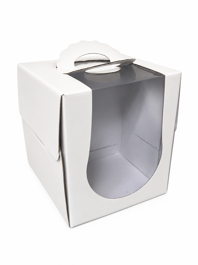 160mm (6¼") White Mini Cake Box with Handle & Window - Tall