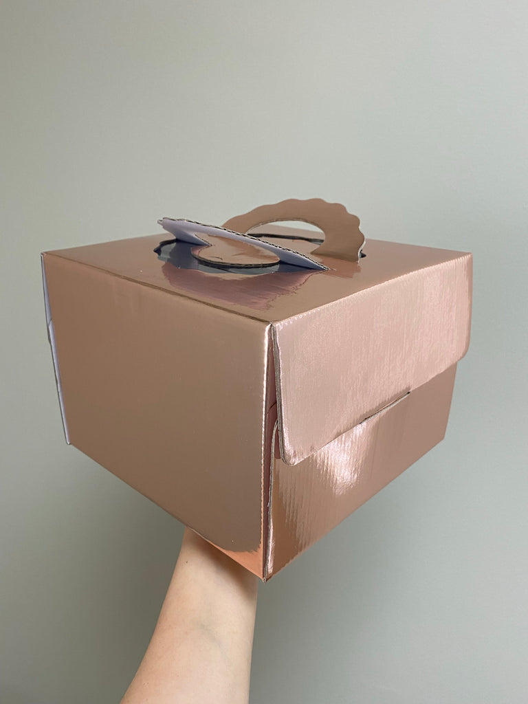 210mm (8¼") Rose Gold Cake Box with handle